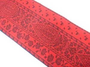 縞に花更紗模様織り出し　全通袋帯